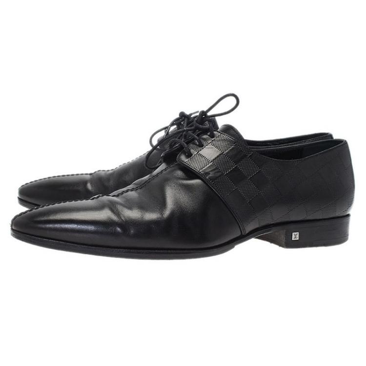 Pre Owned Louis Vuitton Black Damier Embossed Leather Lace Up Oxfords Size 43