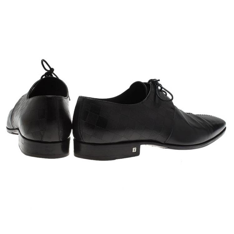 Pre Owned Louis Vuitton Black Damier Embossed Leather Lace Up Oxfords Size 43