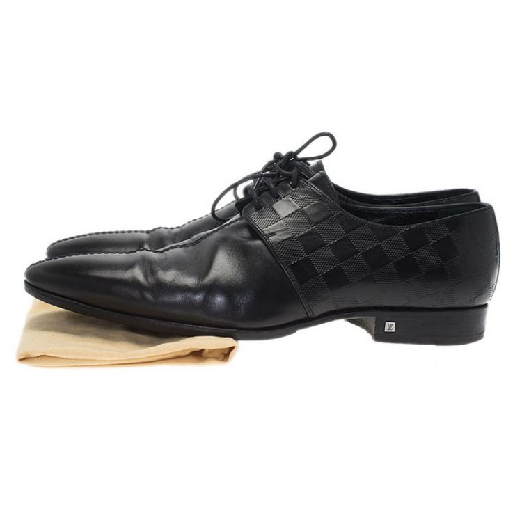 Pre Owned Louis Vuitton Black Damier Embossed Leather Lace Up Oxfords Size 43
