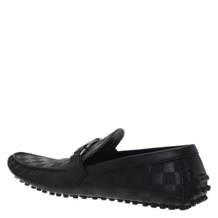 Pre Owned Louis Vuitton Black Damier Embossed Leather Hockeheim Loafers Size 44
