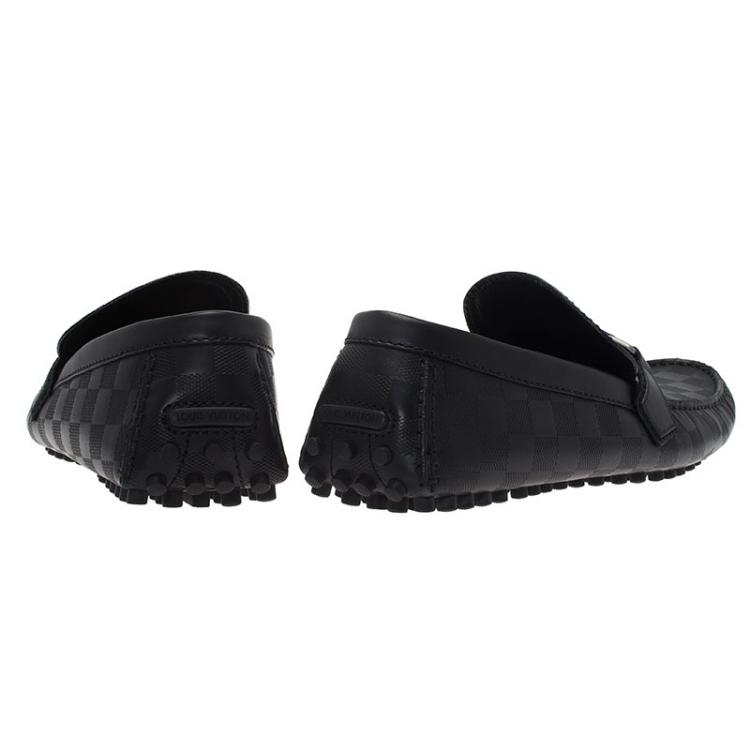Pre Owned Louis Vuitton Black Damier Embossed Leather Hockeheim Loafers Size 44