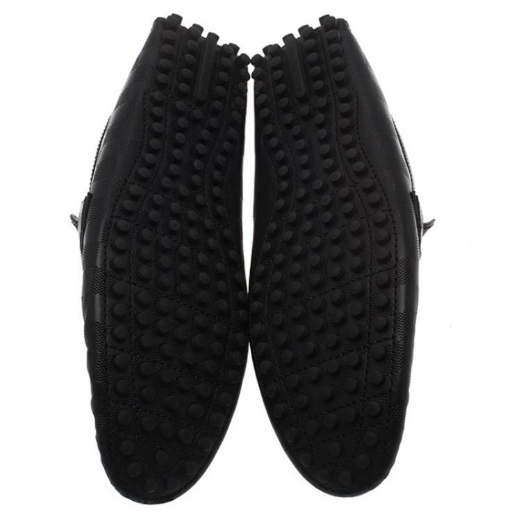 Pre Owned Louis Vuitton Black Damier Embossed Leather Hockeheim Loafers Size 44
