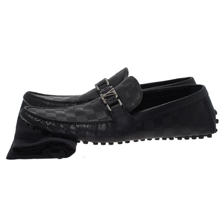 Pre Owned Louis Vuitton Black Damier Embossed Leather Hockeheim Loafers Size 44