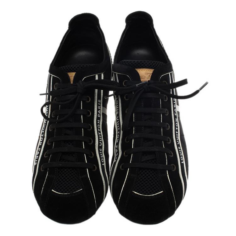 Pre Owned Louis Vuitton Black Canvas and Suede Sneakers Size 42.5