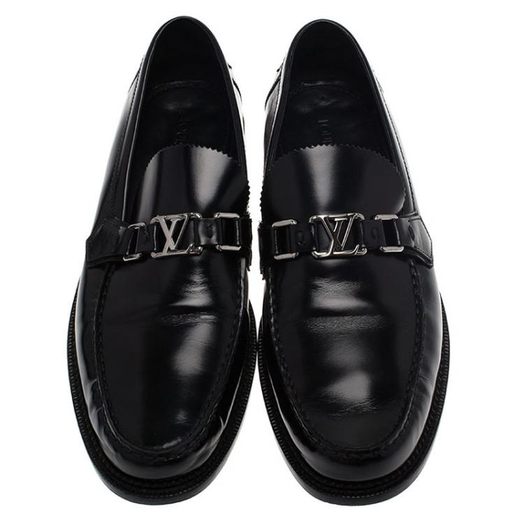 Pre Owned Louis Vuitton Black Leather Major Loafers Size 45