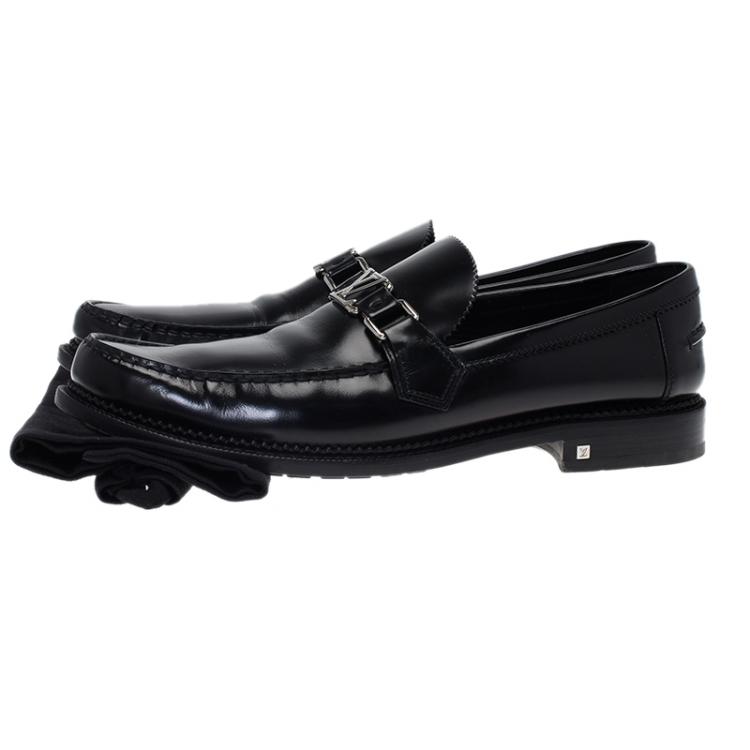 Pre Owned Louis Vuitton Black Leather Major Loafers Size 45