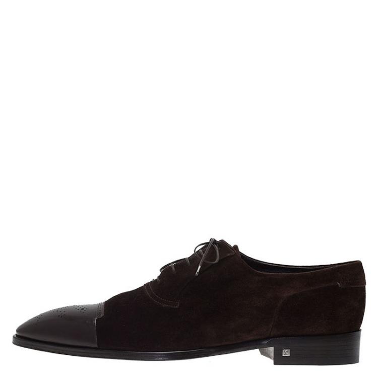 Pre Owned Louis Vuitton Brown Suede and Brogue Leather Derby Size 45.5