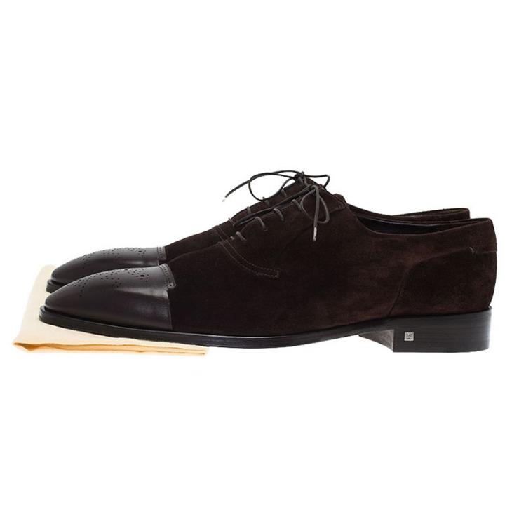 Pre Owned Louis Vuitton Brown Suede and Brogue Leather Derby Size 45.5