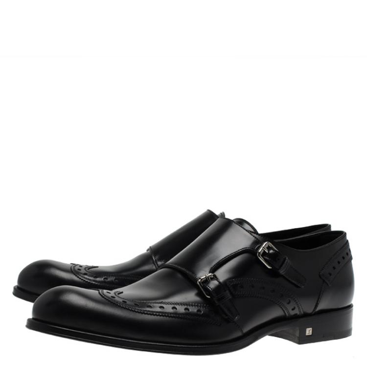 Pre Owned Louis Vuitton Black Brogue Leather Monkstrap Shoes Size 44