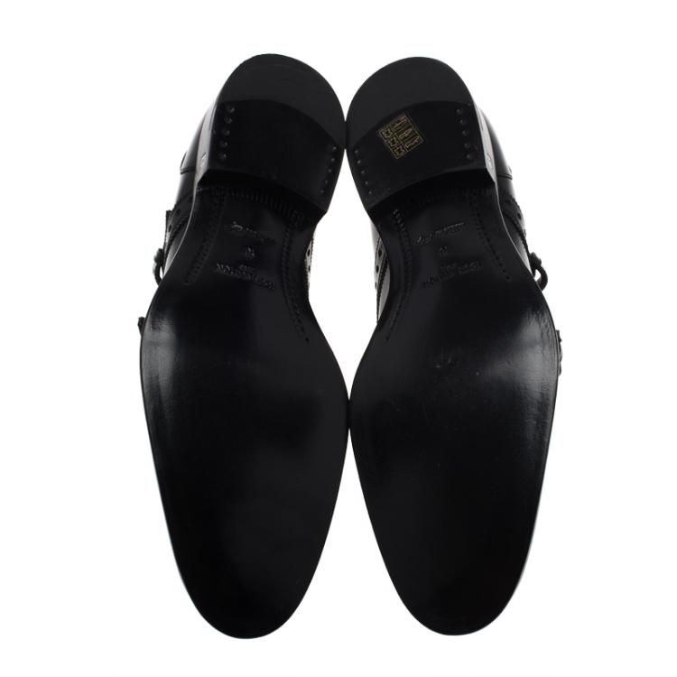 Pre Owned Louis Vuitton Black Brogue Leather Monkstrap Shoes Size 44