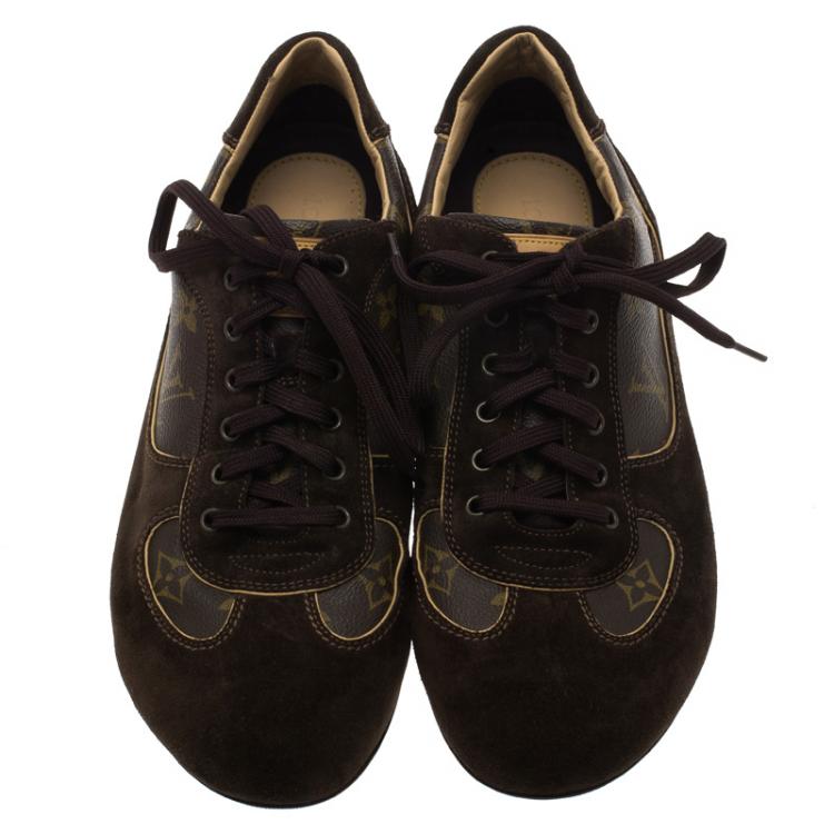 Pre Owned Louis Vuitton Brown Suede and Monogram Canvas Energie Sneakers Size 42.5
