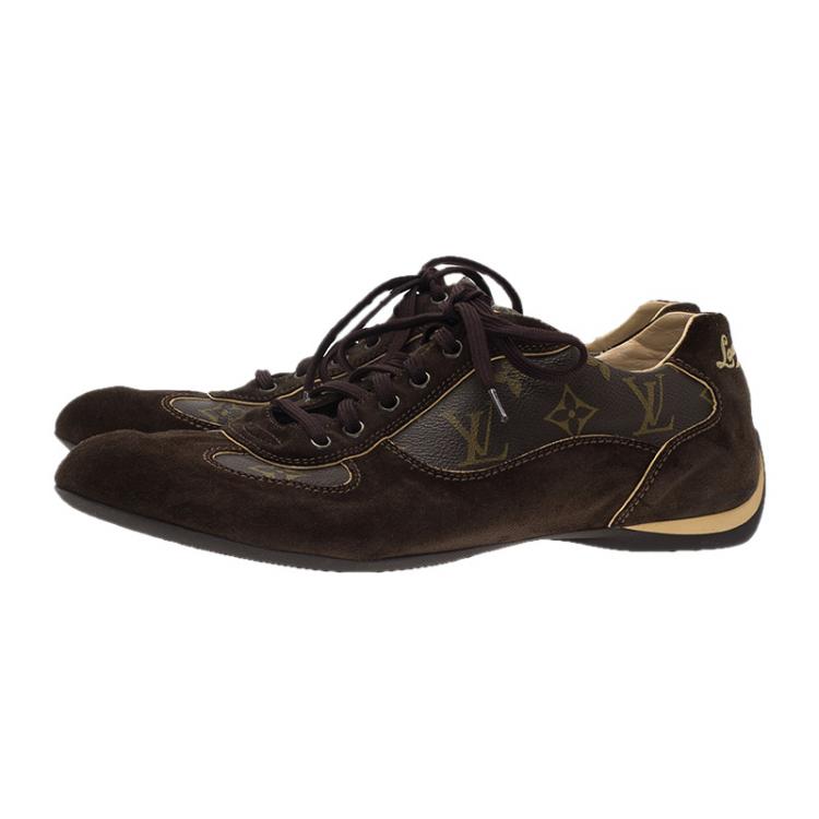Pre Owned Louis Vuitton Brown Suede and Monogram Canvas Energie Sneakers Size 42.5