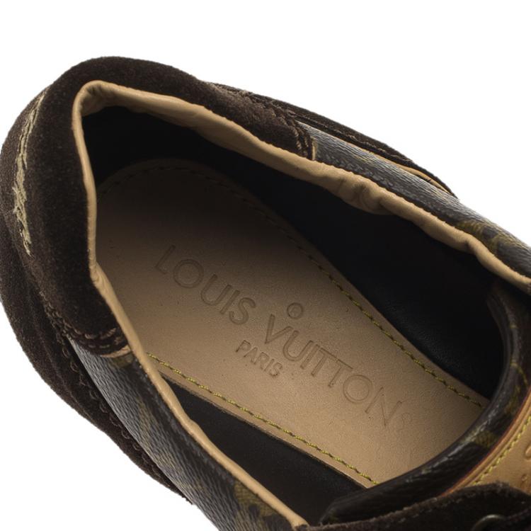 Pre Owned Louis Vuitton Brown Suede and Monogram Canvas Energie Sneakers Size 42.5
