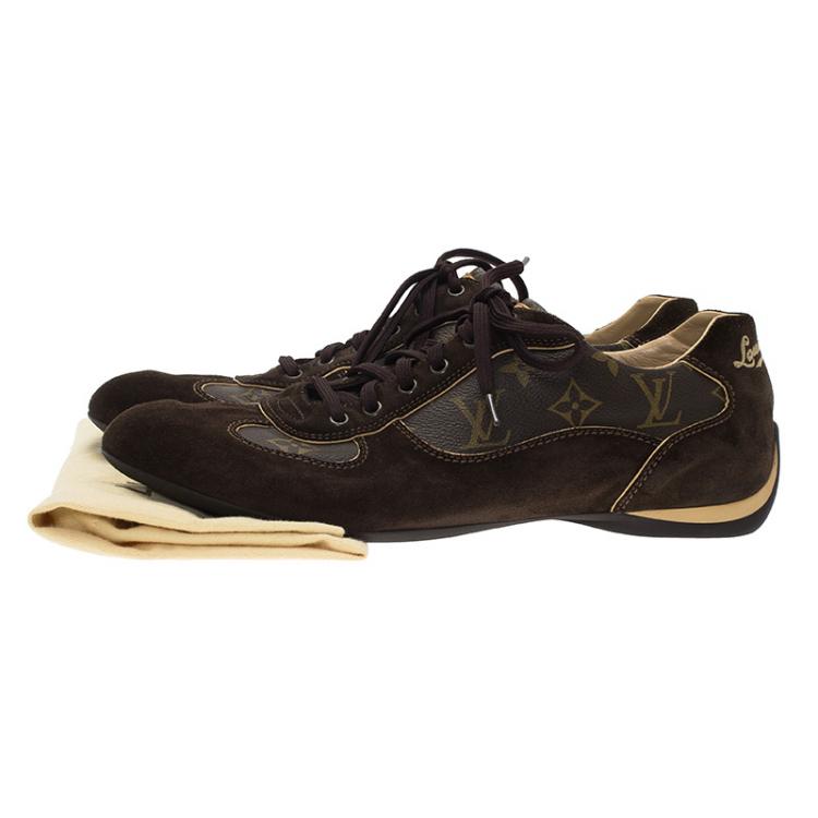 Pre Owned Louis Vuitton Brown Suede and Monogram Canvas Energie Sneakers Size 42.5