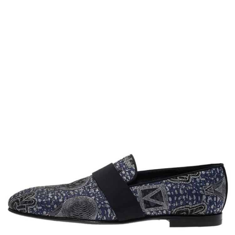 Pre Owned Louis Vuitton Blue Hot Air Balloon Embroidered Loafers Size 43