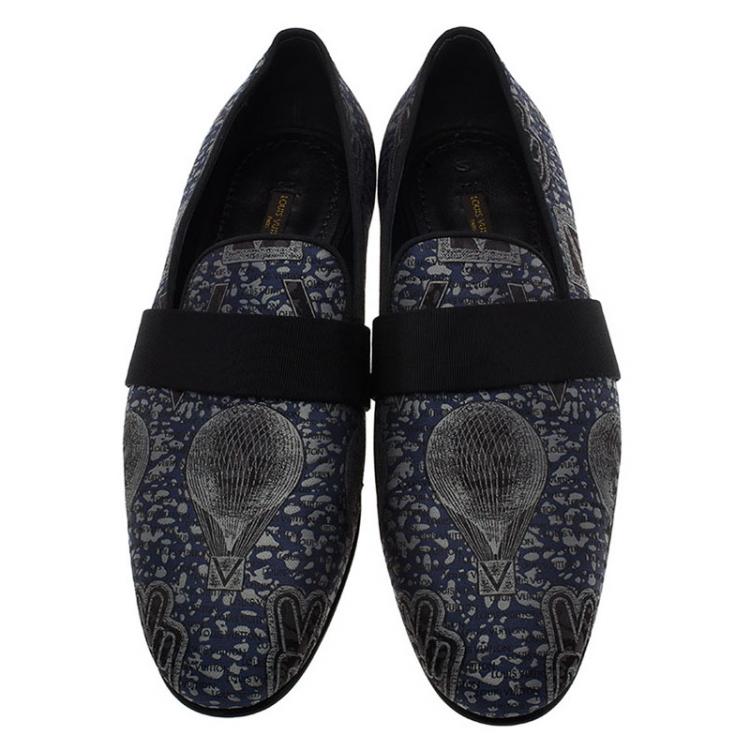 Pre Owned Louis Vuitton Blue Hot Air Balloon Embroidered Loafers Size 43