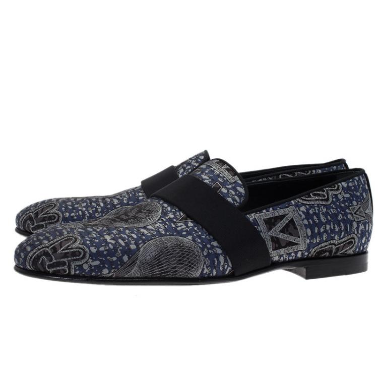 Pre Owned Louis Vuitton Blue Hot Air Balloon Embroidered Loafers Size 43