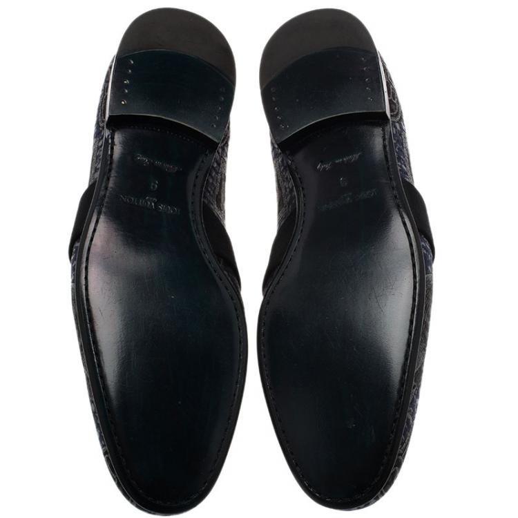 Pre Owned Louis Vuitton Blue Hot Air Balloon Embroidered Loafers Size 43