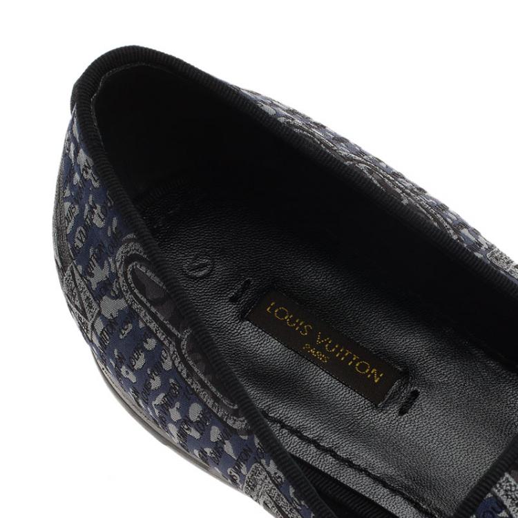 Pre Owned Louis Vuitton Blue Hot Air Balloon Embroidered Loafers Size 43
