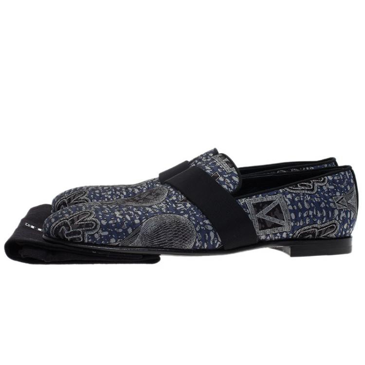 Pre Owned Louis Vuitton Blue Hot Air Balloon Embroidered Loafers Size 43