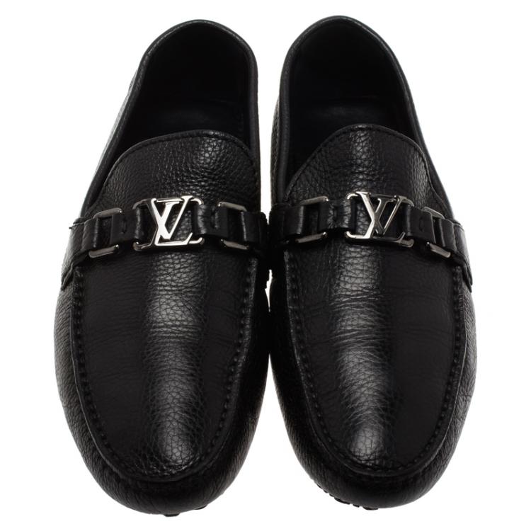 Pre Owned Louis Vuitton Black Grain Leather Driver Loafers Size 41.5