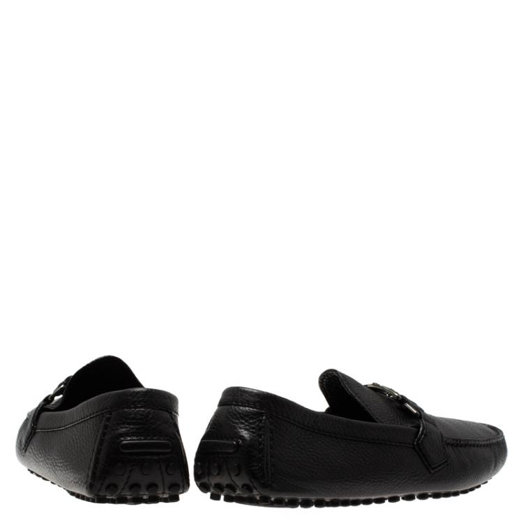 Pre Owned Louis Vuitton Black Grain Leather Driver Loafers Size 41.5