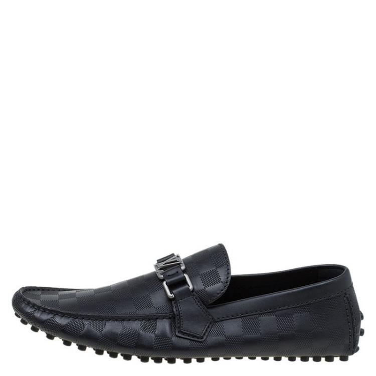 Pre Owned Louis Vuitton Black Damier Embossed Leather Hockenheim Loafers Size 42