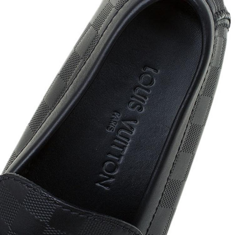 Pre Owned Louis Vuitton Black Damier Embossed Leather Hockenheim Loafers Size 42