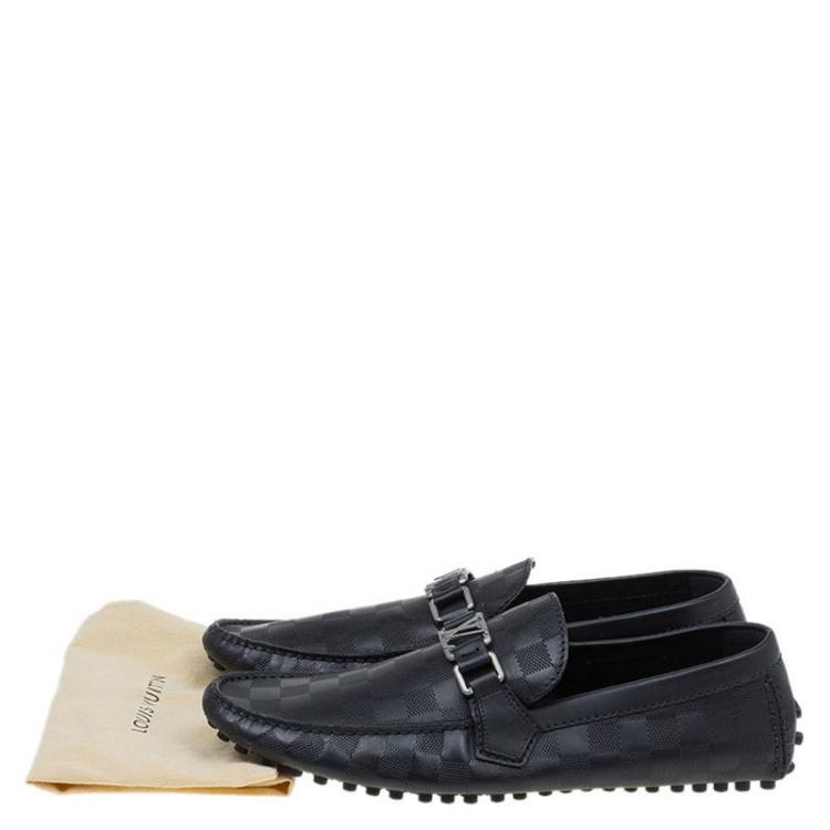 Pre Owned Louis Vuitton Black Damier Embossed Leather Hockenheim Loafers Size 42