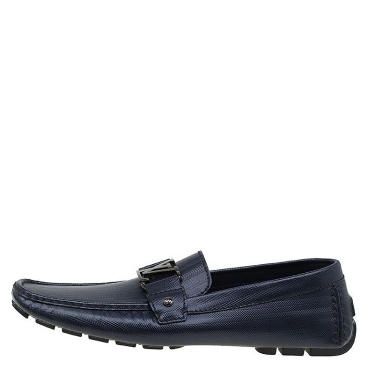 Pre Owned Louis Vuitton Glazed Black Leather Monte Carlo Loafers Size 44.5