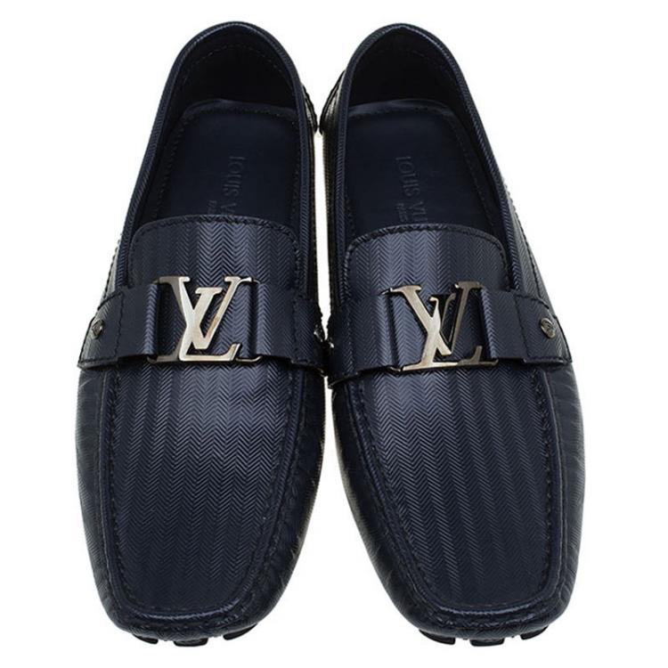 Pre Owned Louis Vuitton Glazed Black Leather Monte Carlo Loafers Size 44.5
