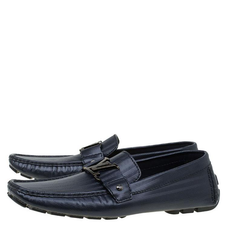 Pre Owned Louis Vuitton Glazed Black Leather Monte Carlo Loafers Size 44.5