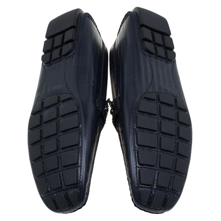 Pre Owned Louis Vuitton Glazed Black Leather Monte Carlo Loafers Size 44.5