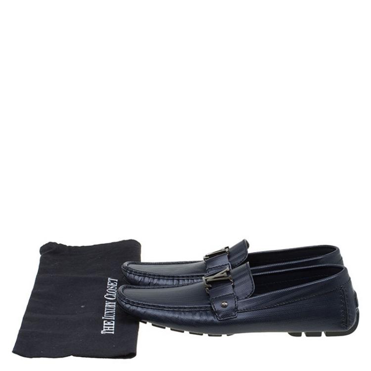 Pre Owned Louis Vuitton Glazed Black Leather Monte Carlo Loafers Size 44.5