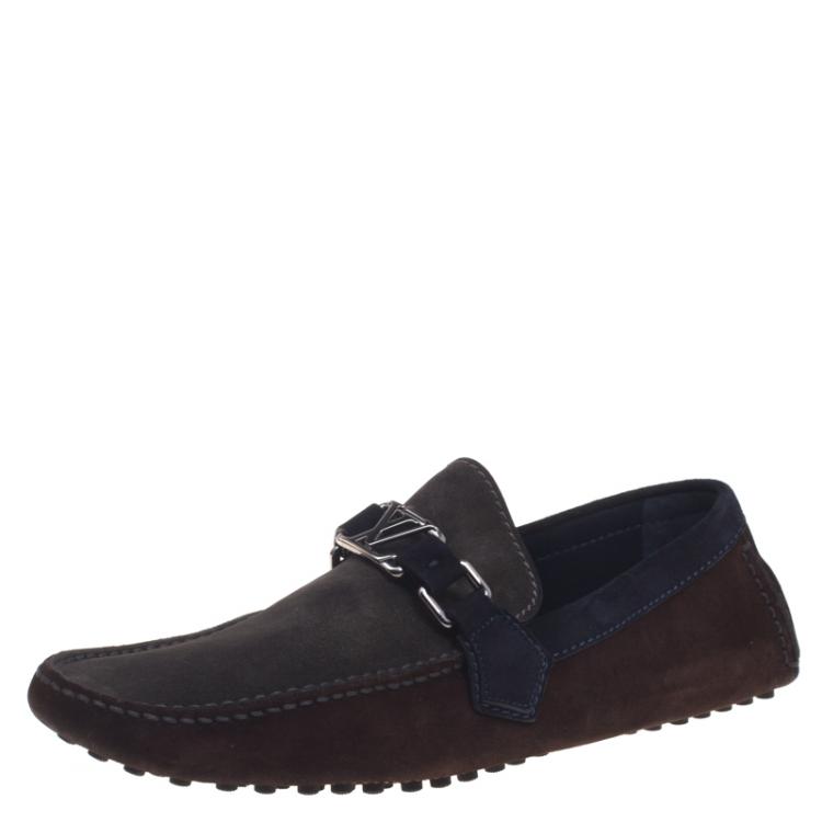 Pre Owned Louis Vuitton Two Tone Suede Loafers Size 42.5