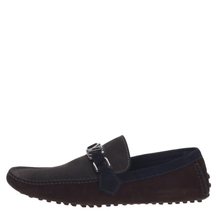 Pre Owned Louis Vuitton Two Tone Suede Loafers Size 42.5