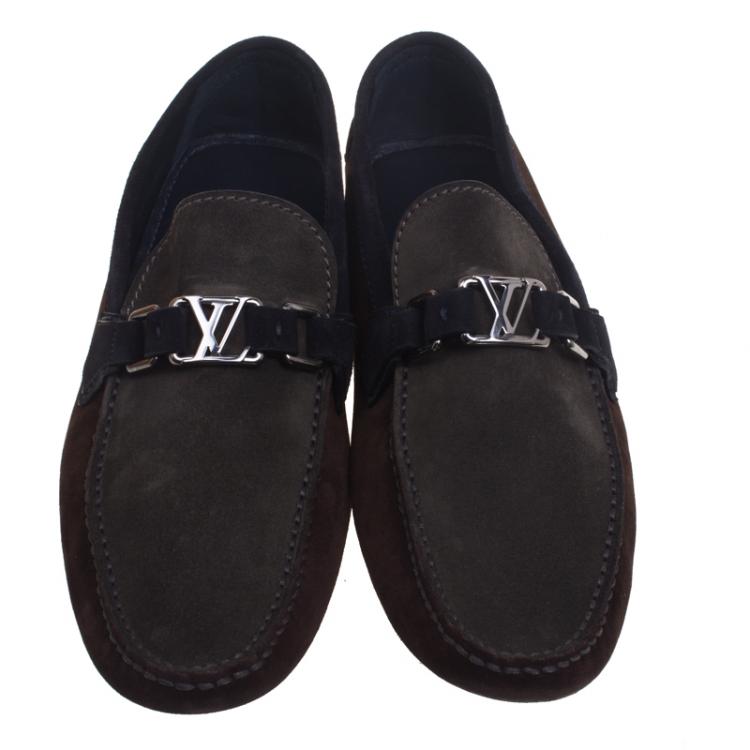 Pre Owned Louis Vuitton Two Tone Suede Loafers Size 42.5