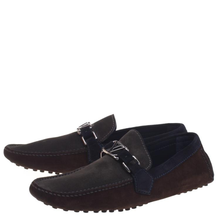 Pre Owned Louis Vuitton Two Tone Suede Loafers Size 42.5