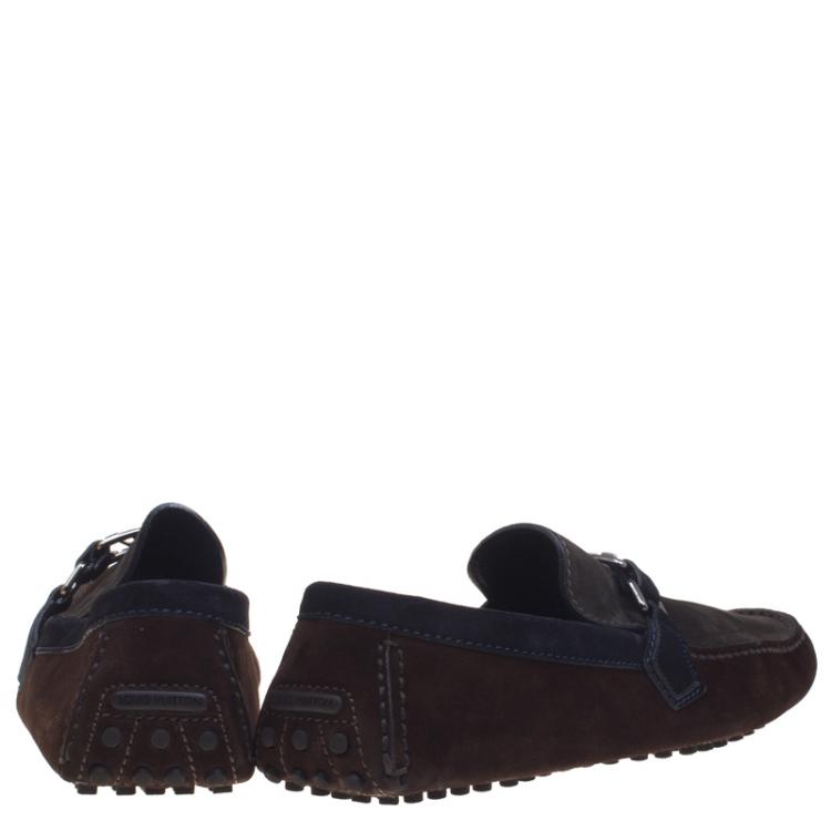 Pre Owned Louis Vuitton Two Tone Suede Loafers Size 42.5