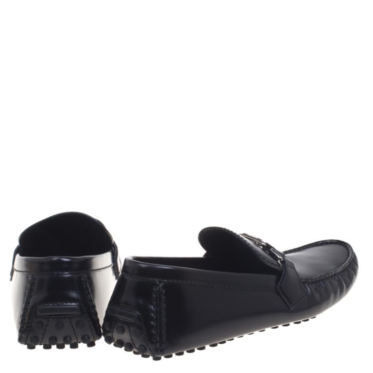 Pre Owned Louis Vuitton Black Leather Driver Loafers Size 42.5