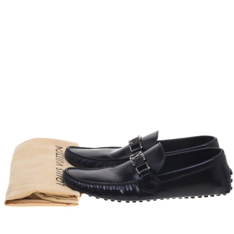 Pre Owned Louis Vuitton Black Leather Driver Loafers Size 42.5