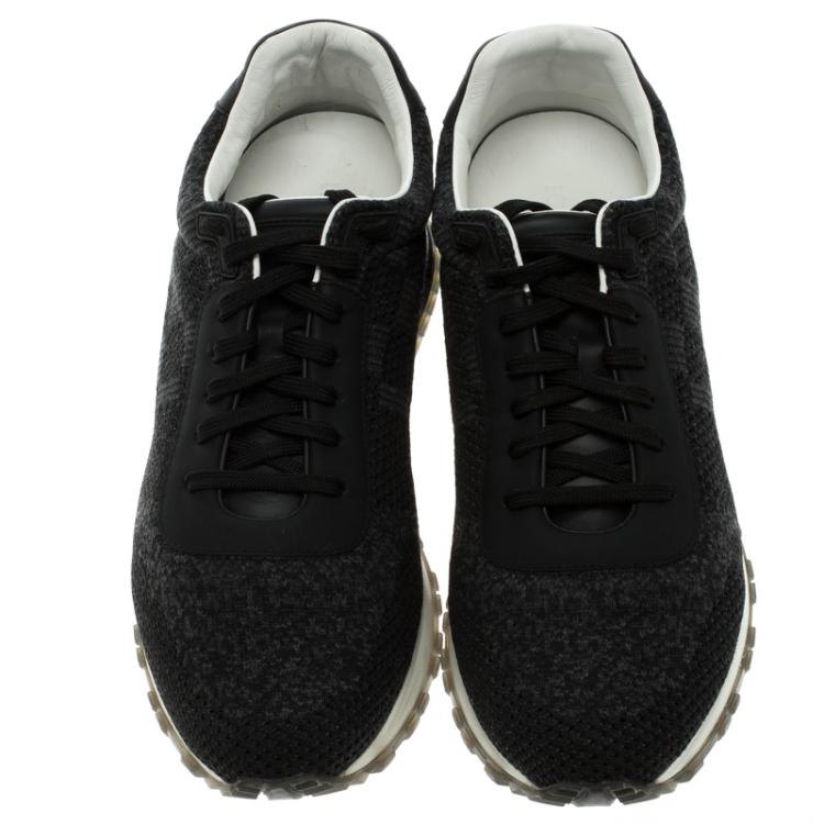 Pre Owned Louis Vuitton Grey Damier Pattern Textile And Leather Run Away Sneakers Size 40.5