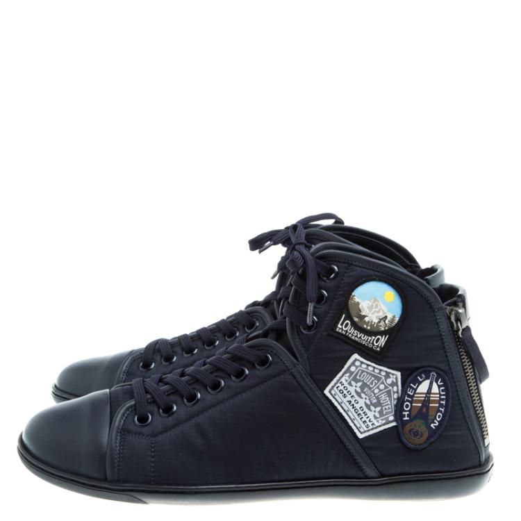 Pre Owned Louis Vuitton Dark Blue Fabric and Leather V Gaston High Top Sneakers Size 42