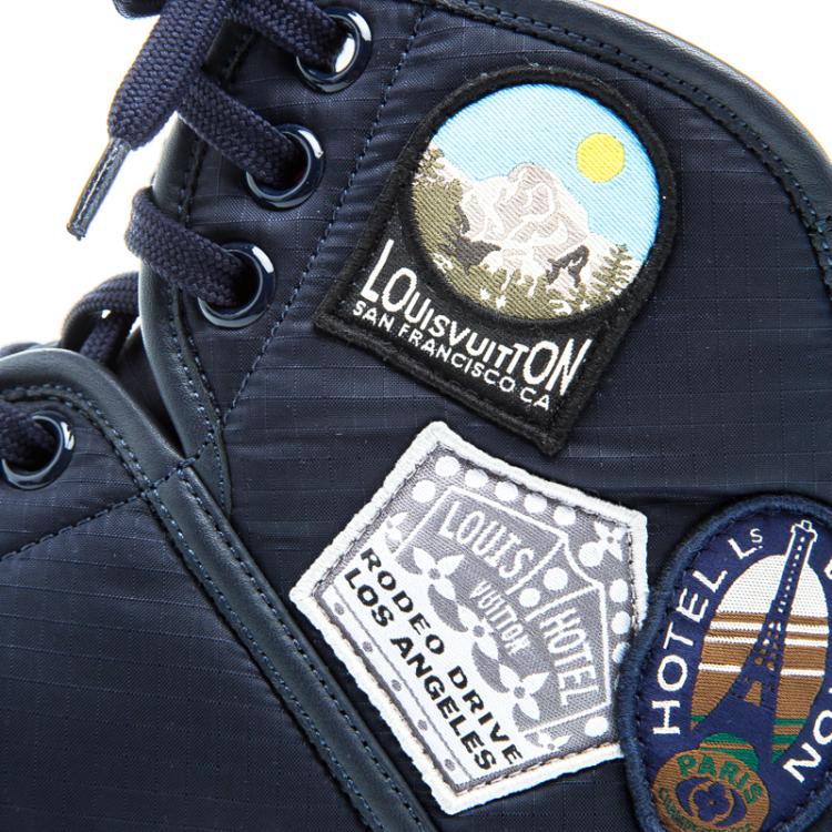 Pre Owned Louis Vuitton Dark Blue Fabric and Leather V Gaston High Top Sneakers Size 42