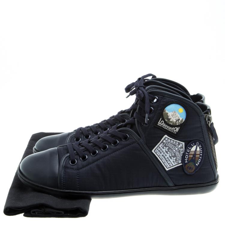 Pre Owned Louis Vuitton Dark Blue Fabric and Leather V Gaston High Top Sneakers Size 42