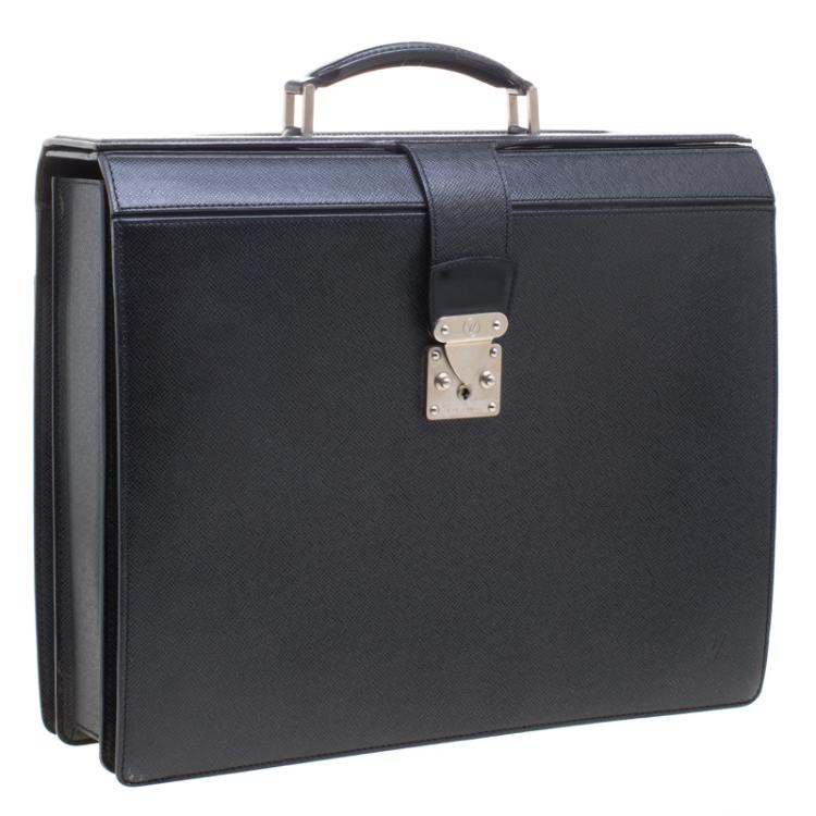 Pre Owned Louis Vuitton Black Taiga Leather Serviette Fermoir Briefcase 