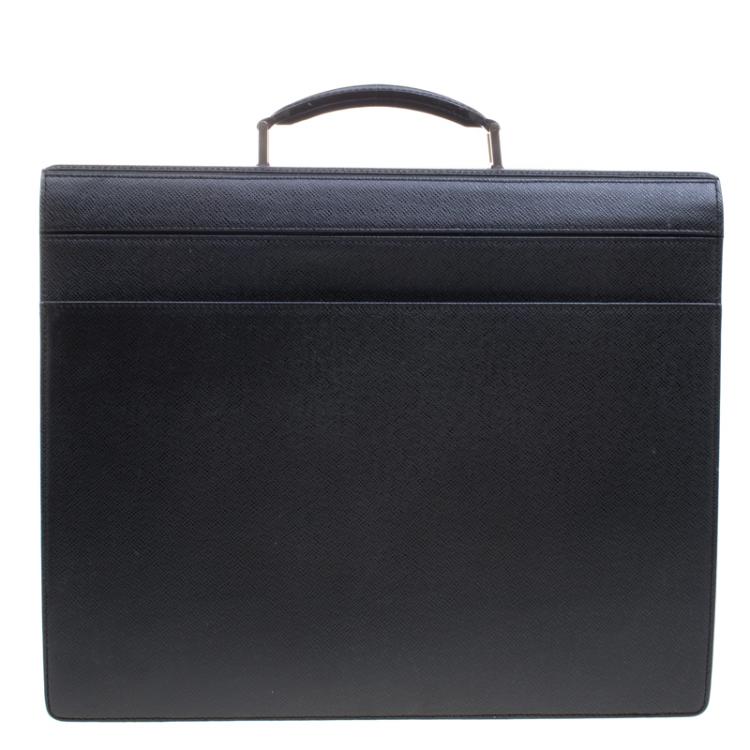 Pre Owned Louis Vuitton Black Taiga Leather Serviette Fermoir Briefcase 