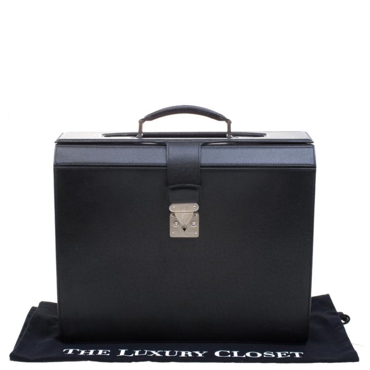 Pre Owned Louis Vuitton Black Taiga Leather Serviette Fermoir Briefcase 