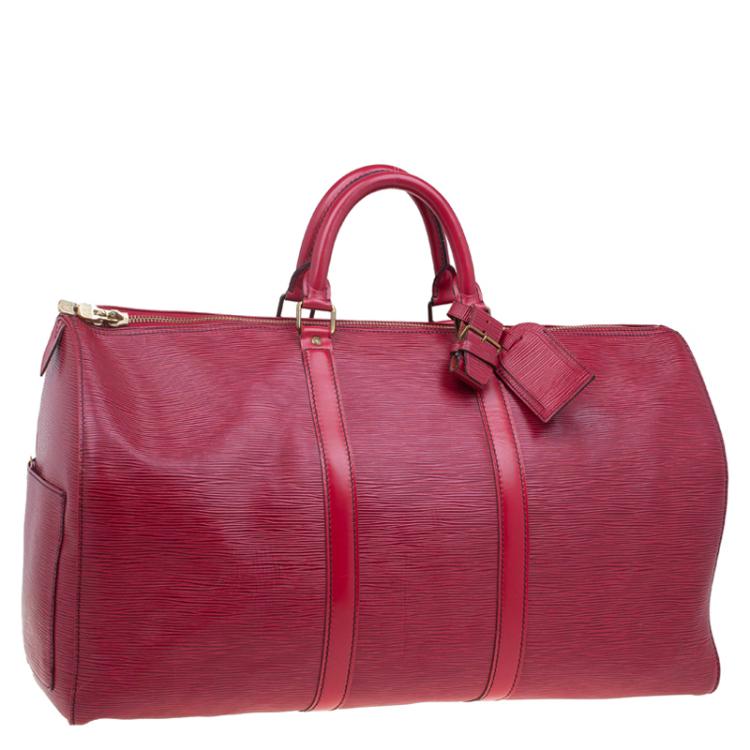 LOUIS VUITTON Red Epi Leather Keepall 50 Travel Bag