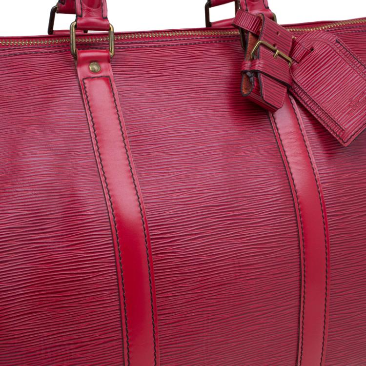 Pre Owned Louis Vuitton Red Epi Leather Keepall 50